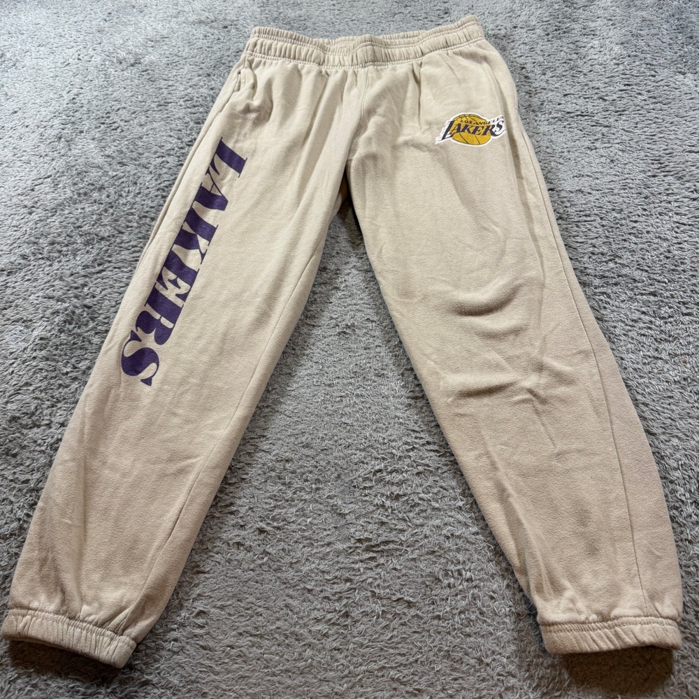 NBA Los Angeles Lakers Sweatpants Mens Size M Tan Fleece Jogger Basketball Pants